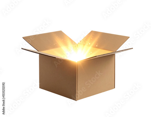 Open Cardboard Box with Glowing Light