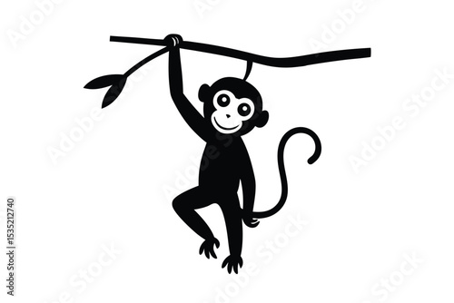 Funny monkey hanging from a branch vector art illustration