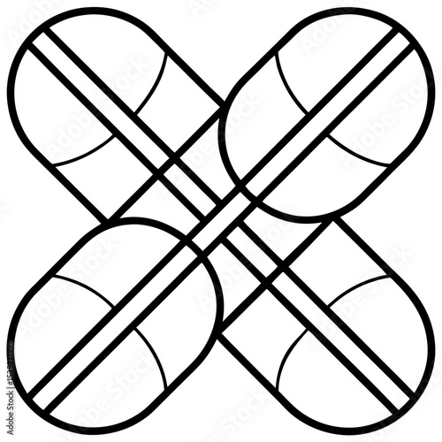 Minimalist Crossed Pills Outline Vector Art