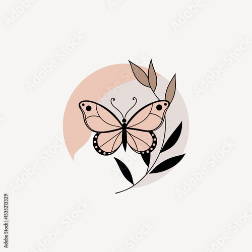 A minimalist illustration featuring a delicate butterfly in black line art vector