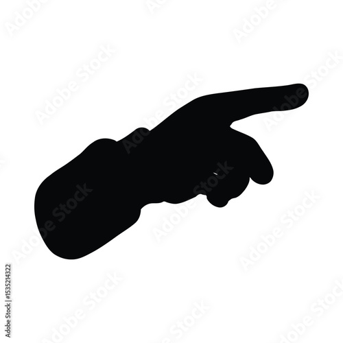 Black silhouette of a hand pointing to the right on a pure white background
