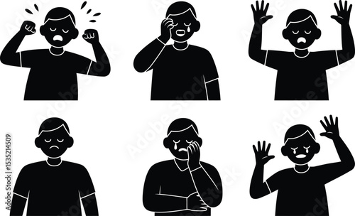 Different expressions of sadness anger and distress shown in black and white