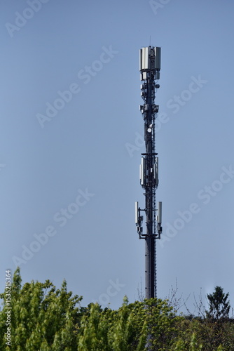 Tall pole with few types of antennas to provide telecommunication signals.