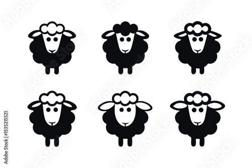 Set of Sheep icon vector silhouette illustration isolated on white background