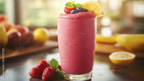 fruit cocktail with strawberry and mint