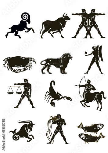  Astrologische Sternzeichen, Symbole , Illustration isoliert
