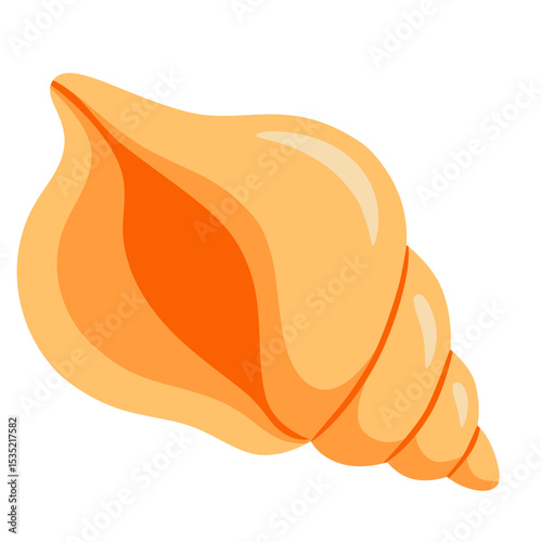 Conch spiral Shell in sand color. Ocean exotic underwater seashell. Cartoon vector illustration on white background.