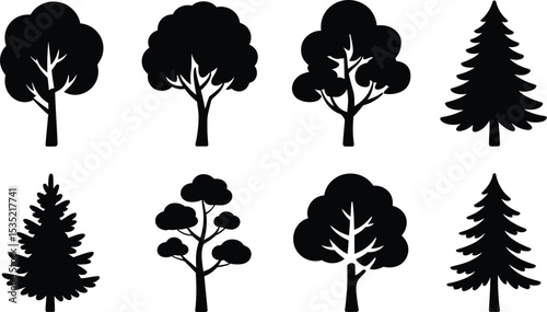 Tree silhouette collection diverse forest tree shapes woodland elements graphics