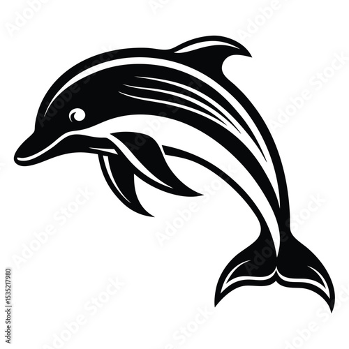 Dolphin Silhouette, dolphin vector silhouette icon, dolphin jumping isolated on white background