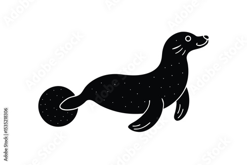 Playful seal balancing a ball vector art illustration