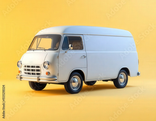 White Vintage 1950s Cargo Van Mockup on Plain Studio Background