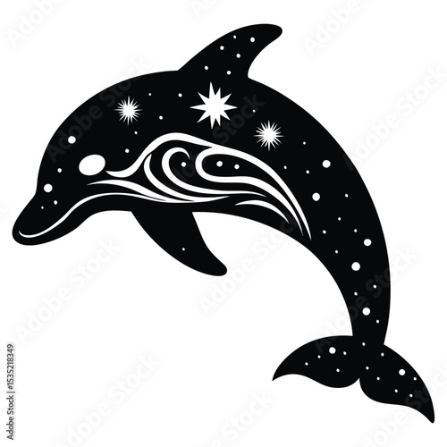 Dolphin Silhouette, dolphin vector silhouette icon, dolphin jumping isolated on white background