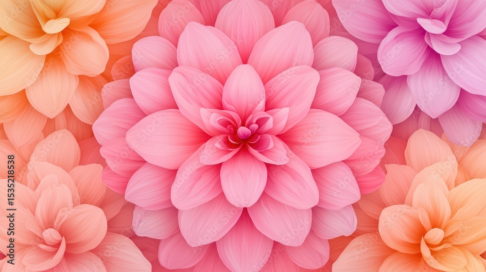 Fototapeta premium Vibrant Blossom Patterns in Shades of Pink and Orange, Ideal for Backgrounds and Floral Themes