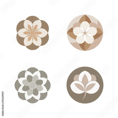 Elegant floral designs in neutral color palette for decorative and botanical branding