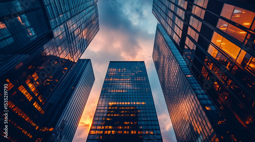 skyscrapers at sunset