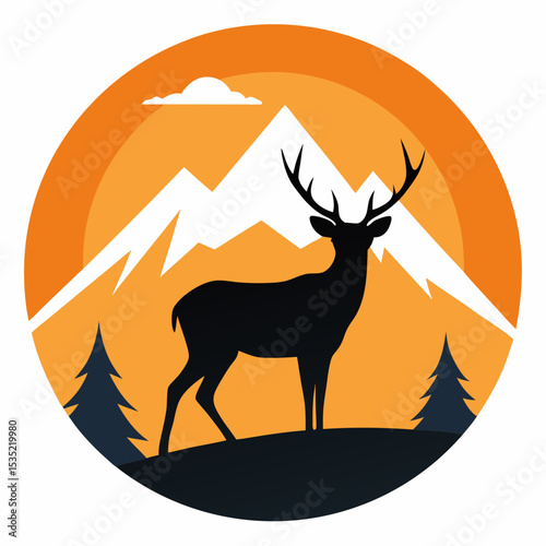 silhouette of a deer in front of mountains vector illustration