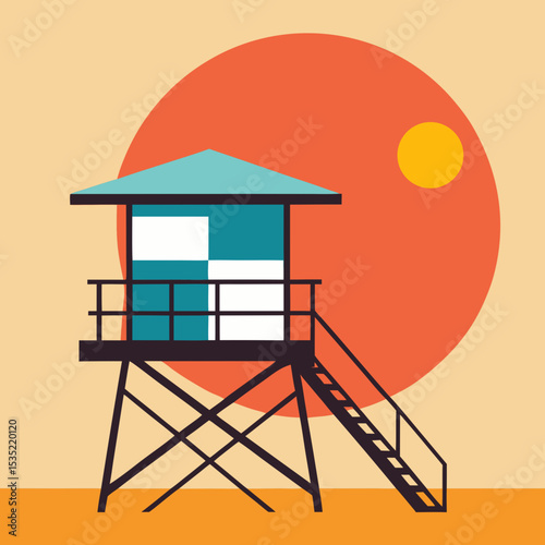 lifeguard tower on the beach vector illustration