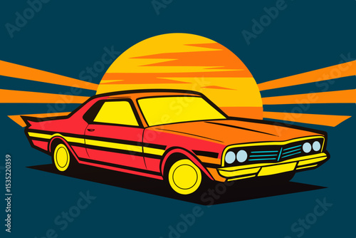 owrider with bold sun and neon stripe effects vector illustration