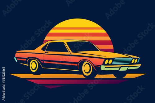 vector illustration owrider with bold sun and neon stripe effects