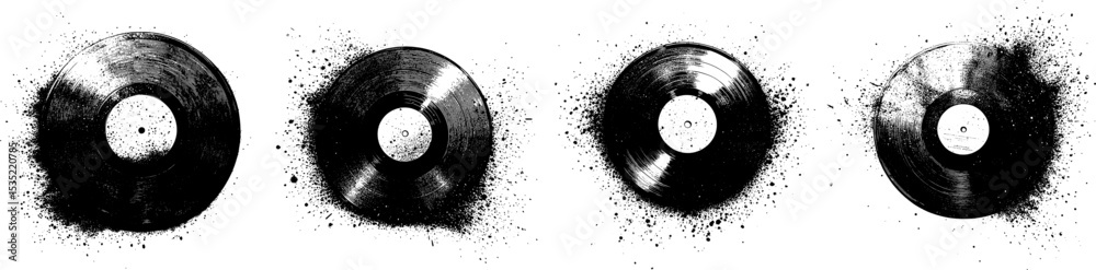 Obraz premium Vector sketch dissolving vinyl disc dotwork and linework style illustration for retro design projects