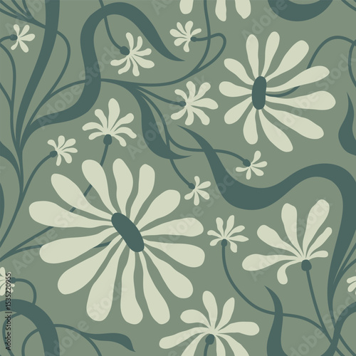 MINT GREEN SEAMLESS VECTOR BACKGROUND WITH LIGHT MINT CONVOLVULUS