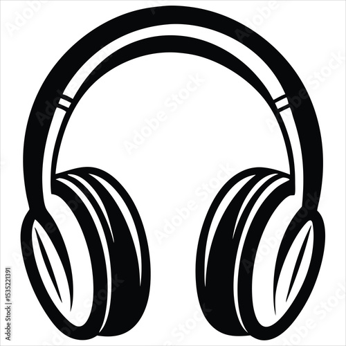 Headphone Silhouette, Headphone Vector, Music Accessory Graphic, Audio Device Outline, Sound Technology Icon, headphones isolated on white background