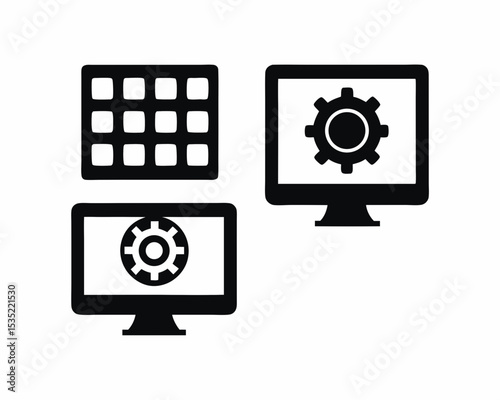 Computer system update icon vector silhouette illustration isolated on white background