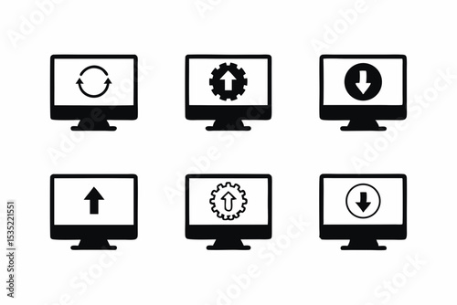 set of Computer system update icon vector silhouette illustration isolated on white background
