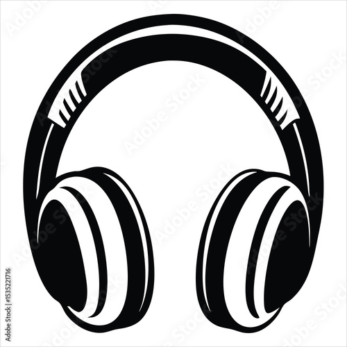 Headphone Silhouette, Headphone Vector, Music Accessory Graphic, Audio Device Outline, Sound Technology Icon, headphones isolated on white background