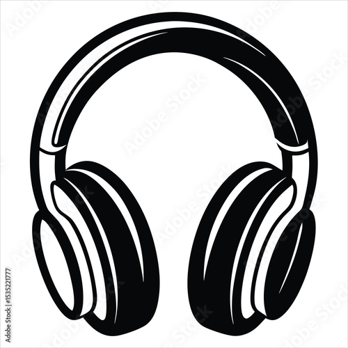 Headphone Silhouette, Headphone Vector, Music Accessory Graphic, Audio Device Outline, Sound Technology Icon, headphones isolated on white background