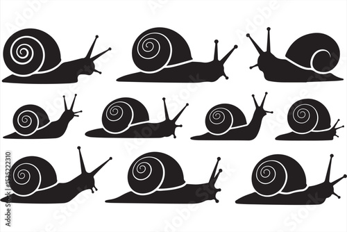 Silhouette Snails in Motion and Rest Poses – Illustrated Vector Layout for Nature Use