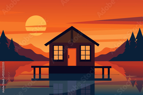 Sunset Lake House Serene Lakeside Cabin at Golden Hour