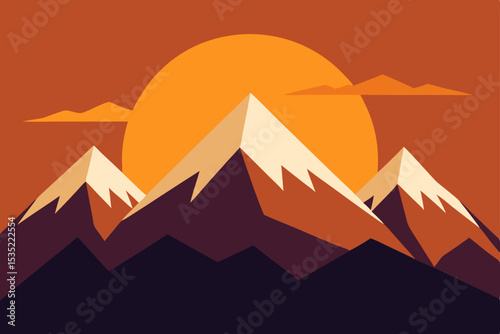 Majestic Sunset Mountain Peaks A Serene Landscape Illustration