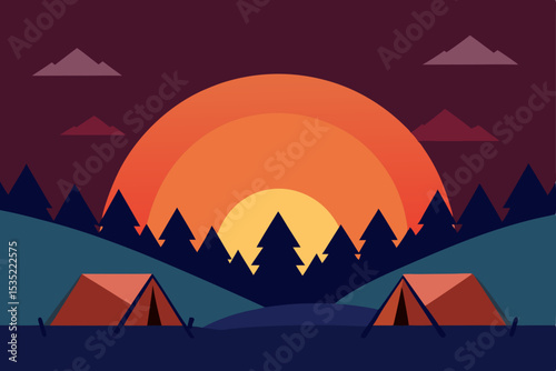 Serene Sunset Camping Two Tents Under a Vibrant Sky