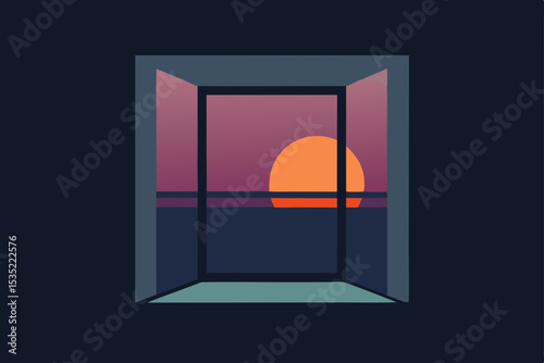 Sunset View Minimalist Window Scene of Ocean at Dusk