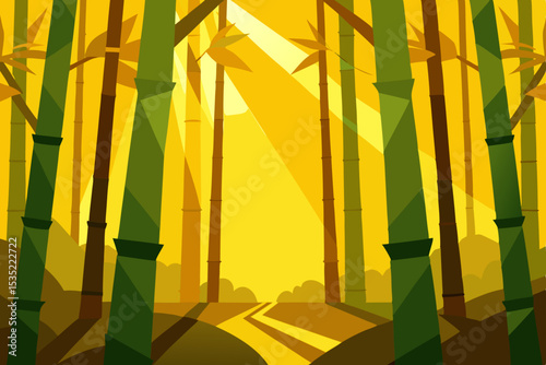 Golden Hour in a Bamboo Forest Serene Nature Illustration