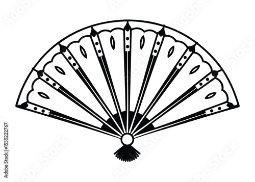 Stylized Oriental fan line art element.
