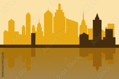 Golden Hour Cityscape Urban Skyline Silhouette Reflection
