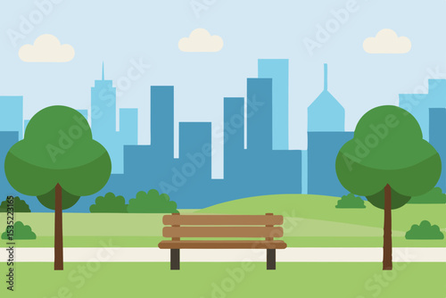 Serene City Park Bench Urban Oasis Illustration