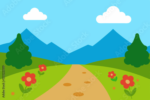 Scenic Mountain Path A Summer's Day Hike Illustration