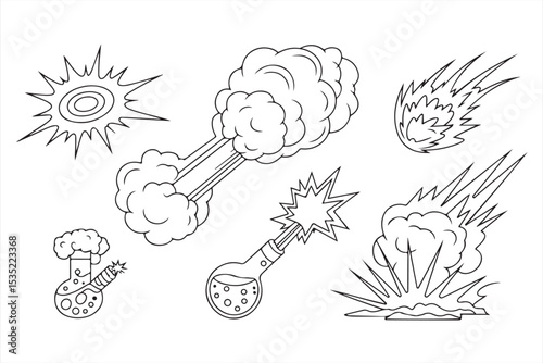Hand-Drawn Science Explosion Effects and Kaboom Icons for Dynamic Comics