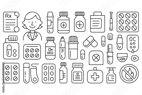Black and White Medical Vector Clipart Set