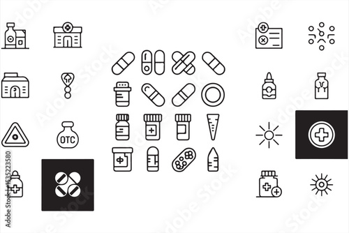 Outline Style Pharmacy Elements for Digital Design