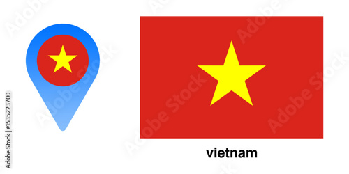 vietnam flag and vietnam location icon with transparent background