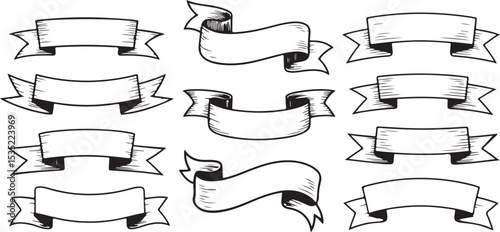 Silhouette of Additional Ribbon Banner Set Vector Illustration
