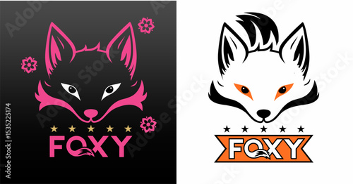 FOX LOGO VECTOR MOCKUP, BLACK AND PINK
