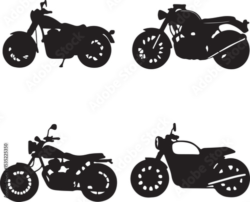 Vintage Motorcycle Silhouettes in Monochrome Style