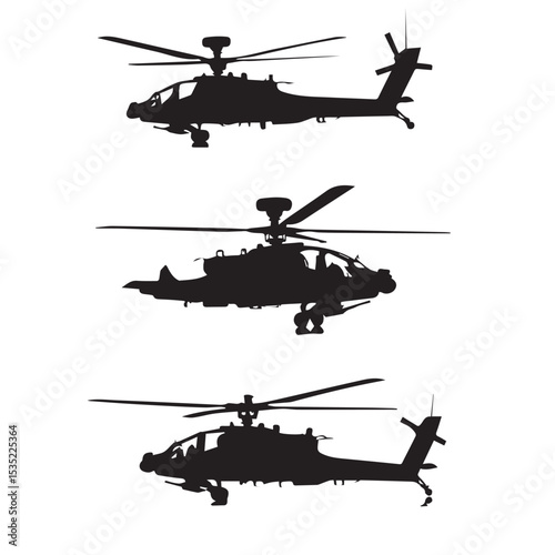apache helicopter silhouette set, Black & White silhouette set 