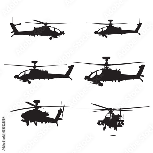 apache helicopter silhouette set, Black & White silhouette set 