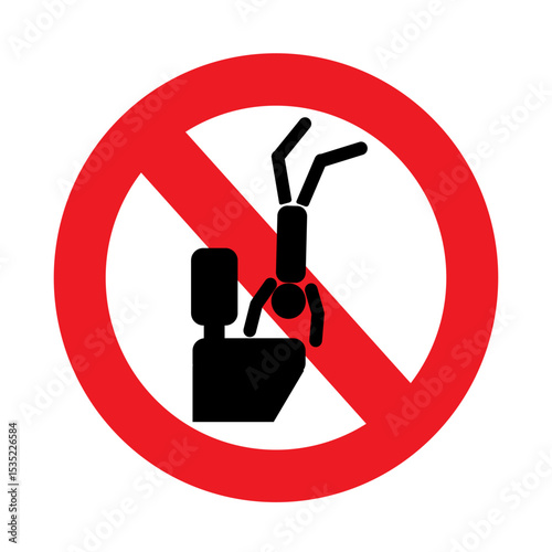 Forbidden sign in the restroom. What you can't do in a public restroom. Illustration of the symbol of prohibition, you can not stand on the toilet with your feet, forbidden for men and women